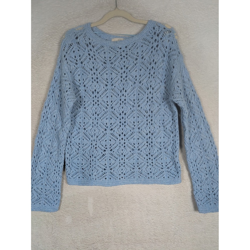 Universal Thread Sweater Women's XS Light Blue Crochet Open Knit Diamond Pattern